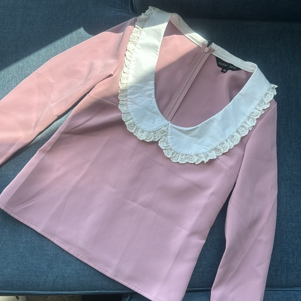 Sister Jane Aquarius blouse long sleeve pink and white XS NWOT